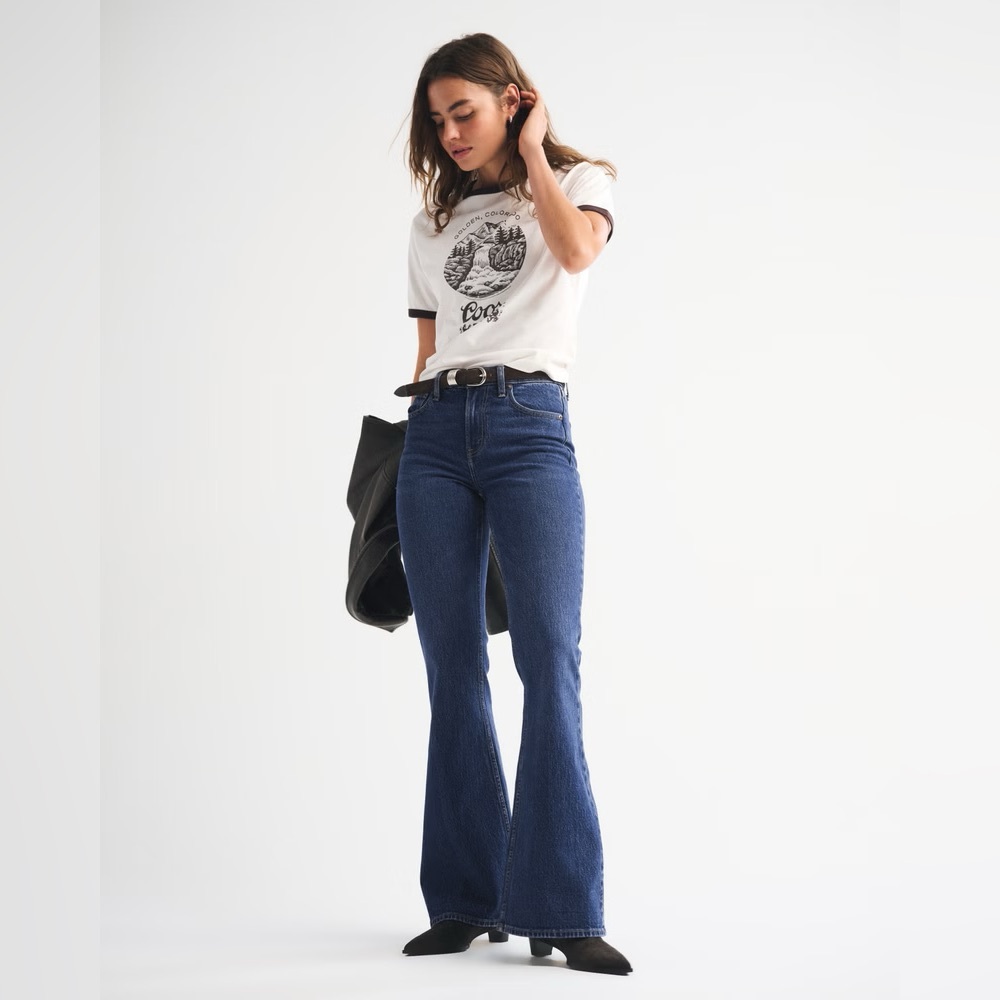 Abercrombie & Fitch Dark Blue High-Rise Flare Jeans